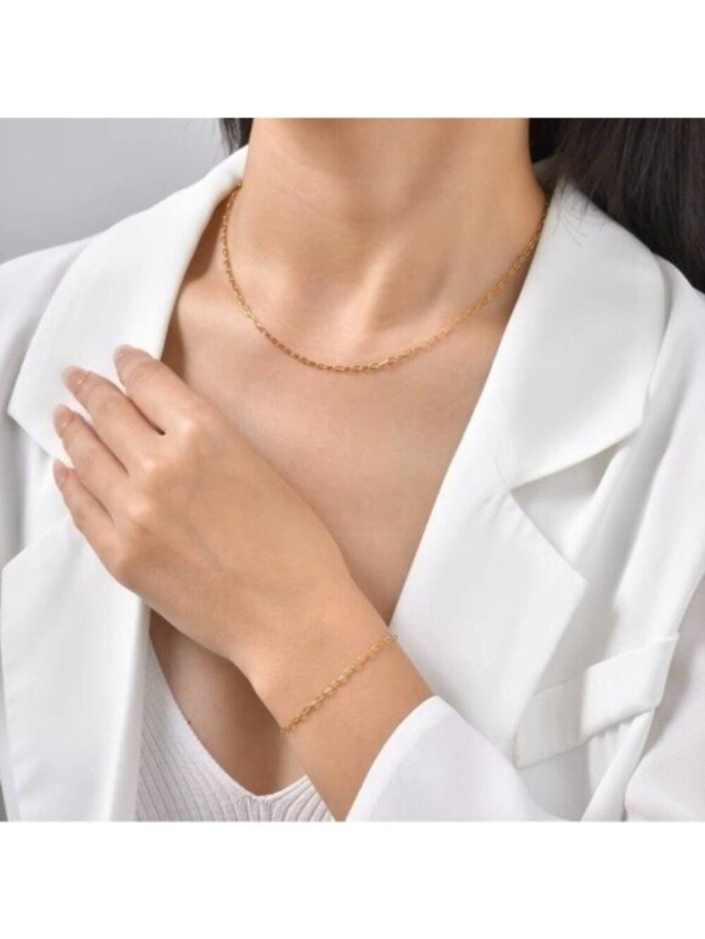 Necklace SET WATERPROOF Necklace + Bracelet Dainty Paperclip Chain